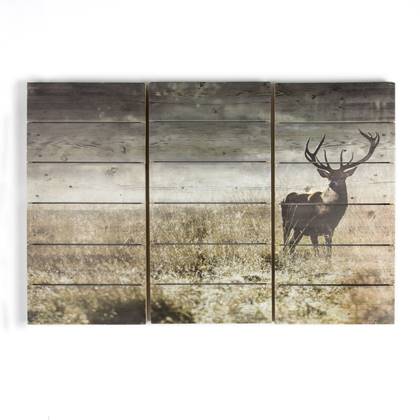 Art for the Home Print op Hout Set van 3 Highland Hert 60x90 cm