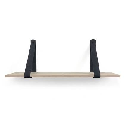 Woodbrothers Eiken 18mm wandplank recht 110x20cm + leren riem zwart