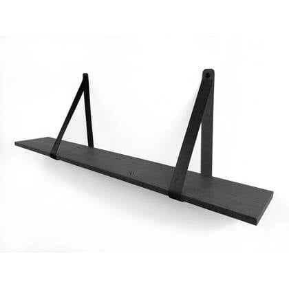 Woodbrothers 18mm wandplank recht zwart 110x20cm + leren riem zwart