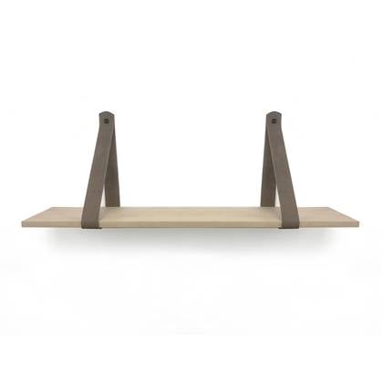 Woodbrothers Eiken 18mm wandplank recht 110x30cm + leren riem bruin