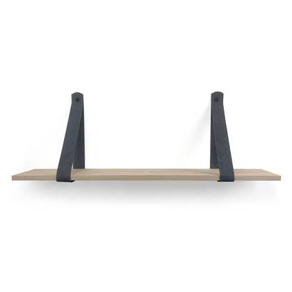 Woodbrothers Eiken 18mm wandplank recht 110x30cm + leren riem grijs