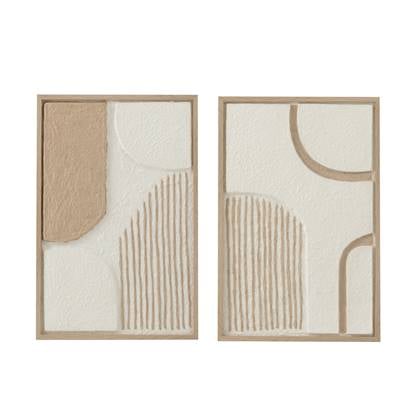 J-Line schilderij Vormen - papier - wit|beige - 2 stuks