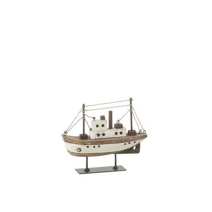 J-Line decoratie Boot Op Voet - hout - naturel|wit - small