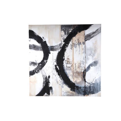 PTMD Jor Black Canvas Circle Painted Wall Panel Square