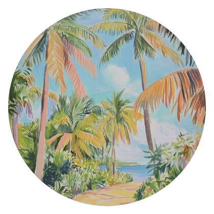 Reinders - Pad met palmbomen - Glasschilderij Ø 70 cm - Groen