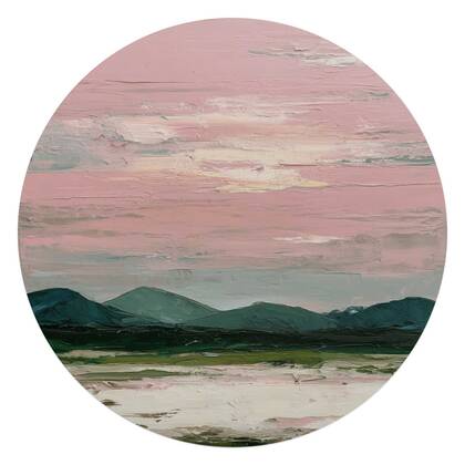 Reinders - Bergen in roze wolken II - Glasschilderij Ø 70 cm - Roze