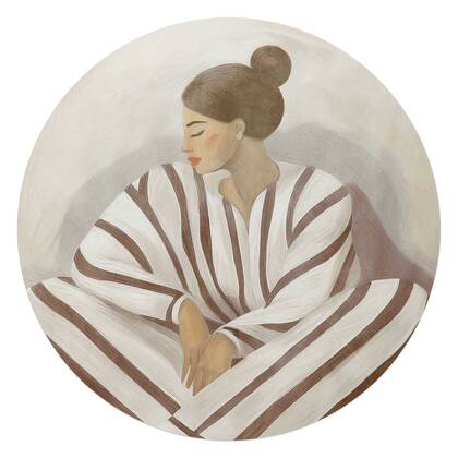 Reinders - Zen dame - Glasschilderij Ø 70 cm - Beige