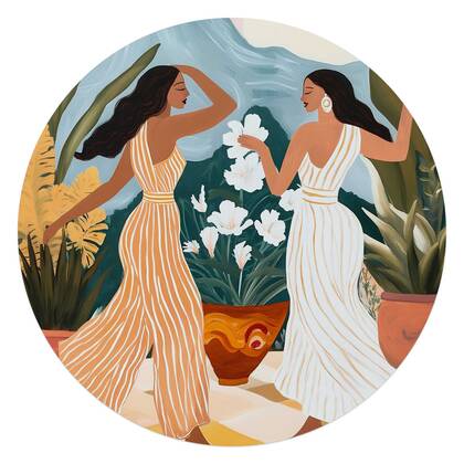 Reinders - Dansende dames - Glasschilderij Ø 70 cm - Bont