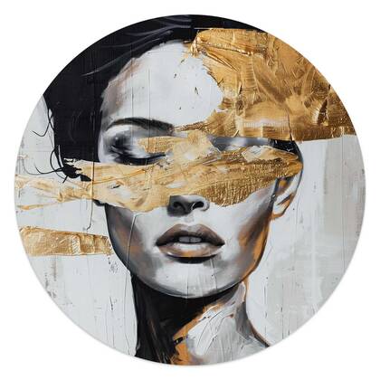 Reinders - Vrouw met goud detail - Glasschilderij Ø 50 cm - Goudkleurig
