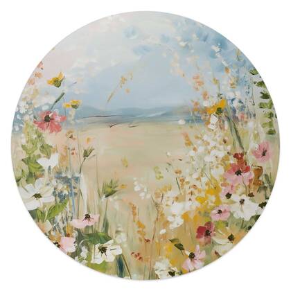 Reinders - Veld in bloei - Glasschilderij Ø 50 cm - Beige