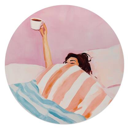 Reinders - Koffie in bed - Glasschilderij Ø 50 cm - Roze
