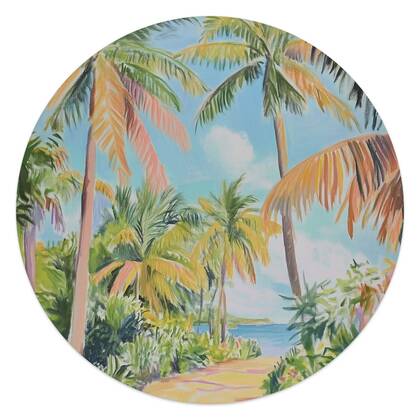 Reinders - Pad tussen de palmbomen - Glasschilderij Ø 50 cm - Groen