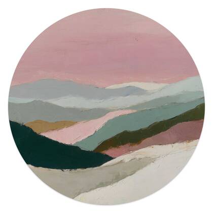 Reinders - Bergen in roze wolken I - Glasschilderij Ø 50 cm - Roze