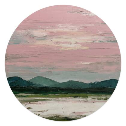 Reinders - Bergen in roze wolken II - Glasschilderij Ø 50 cm - Roze