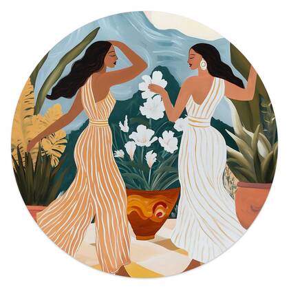 Reinders - Dansende dames - Glasschilderij Ø 50 cm - Bont