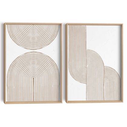 Reinders - Taupe bogen - Abstracte wanddecoratie set met structuur 30x40 cm - Beige