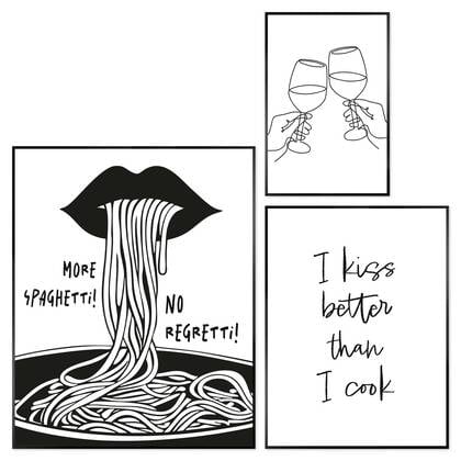 Reinders - Italiaans diner - Wanddecoratieset in verschillende formaten 40x50 cm - Zwart-Wit