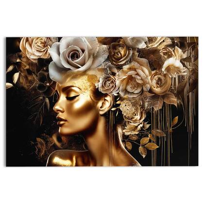 Reinders - Golden Flower Lady - Glasschilderij 116x78 cm - Goudkleurig
