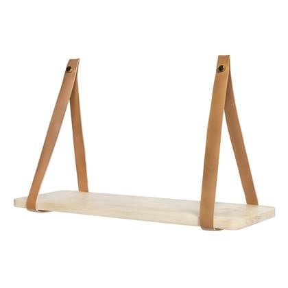 QUVIO Wandplank met PU leren bandjes - S