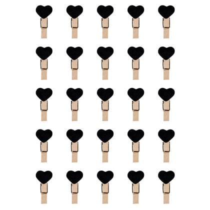 QUVIO Wasknijpertjes hout met hartje 25 stuks - Zwart