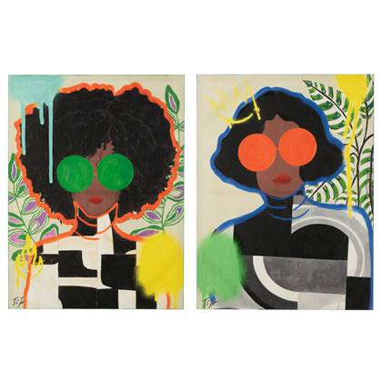 J-Line wanddecoratie Vrouw Popart - canvas - mix - large - 2