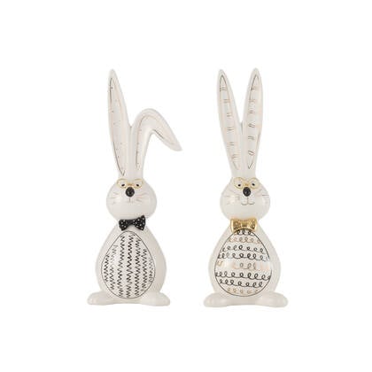J-Line figuur Konijn Robert - keramiek - mix - large - 2 stuks - paasdecoratie