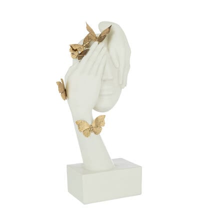 J-Line decoratie Gezicht Vlinders Staander - polyresin - wit