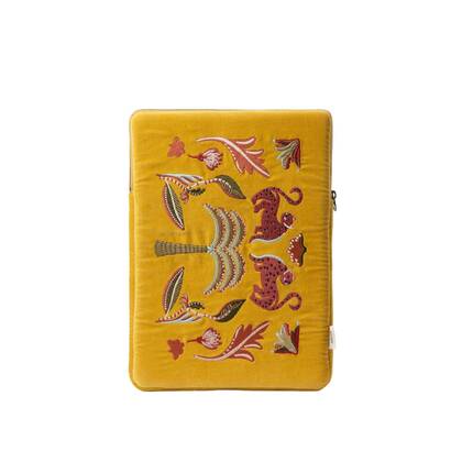 Sissy-Boy Donkergele velvet laptophoes met embroidery