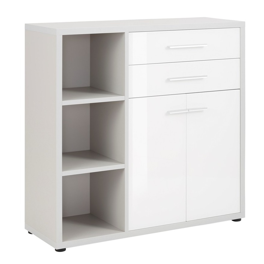 Dressoir Banco 110 cm hoog in platina grijs met wit