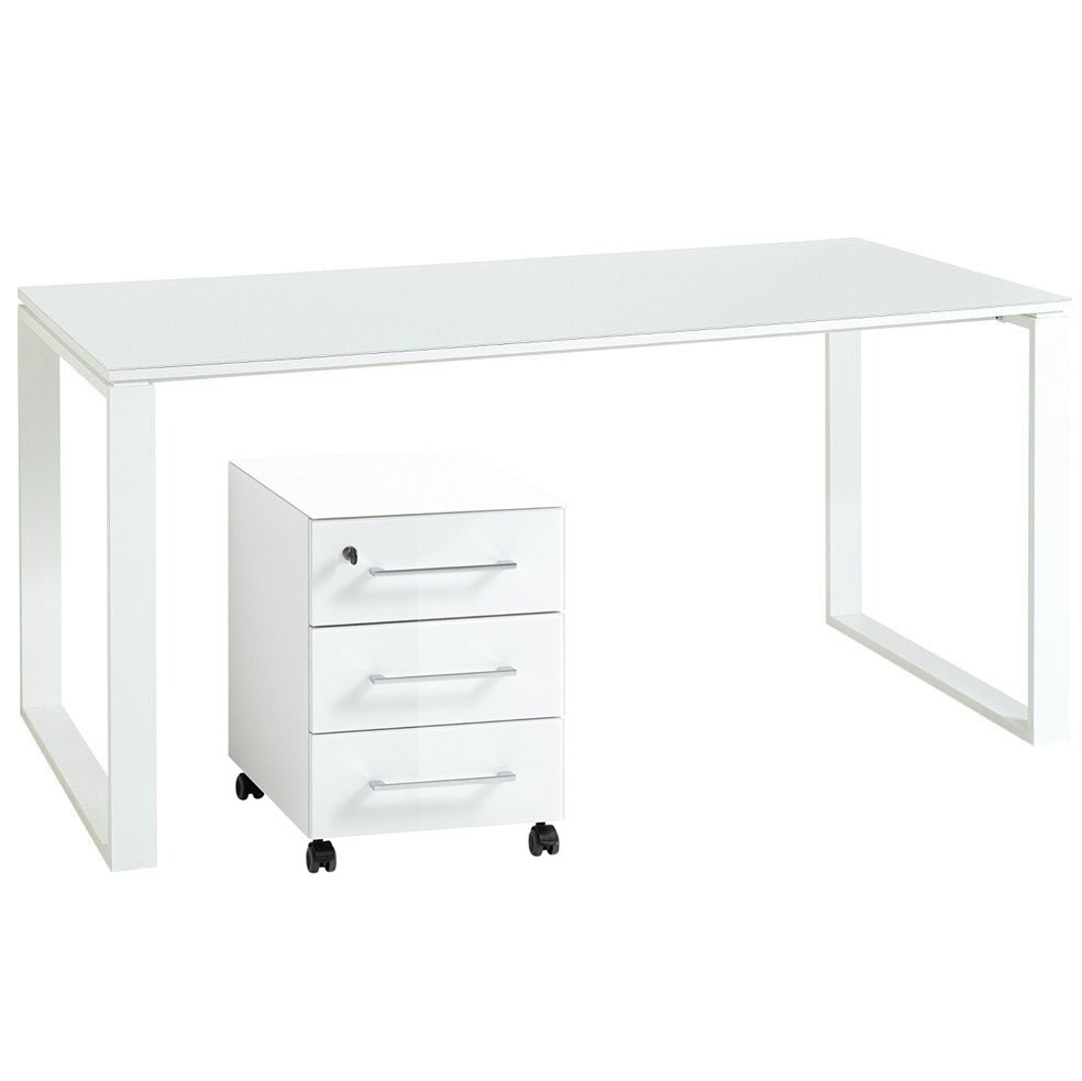 Bureau Set Monteria van 160 cm breed in wit met ladeblok