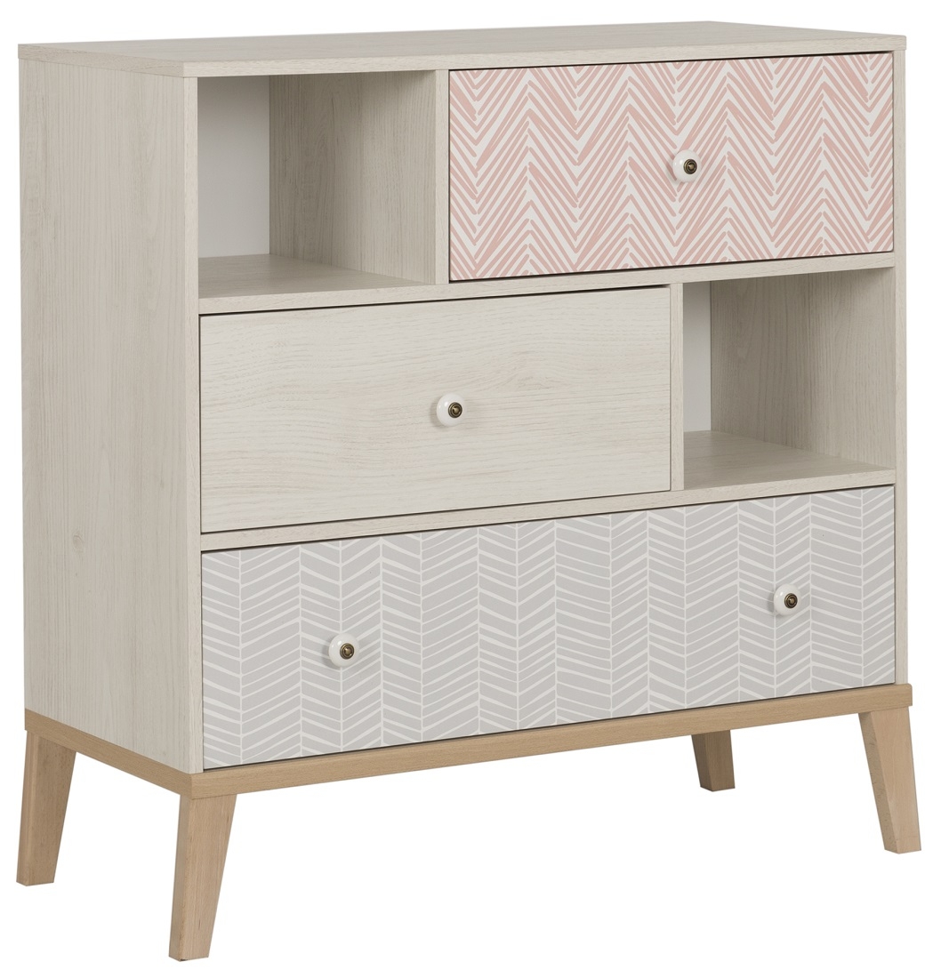 Commode Alika 95 cm hoog in Wit kastanjehout