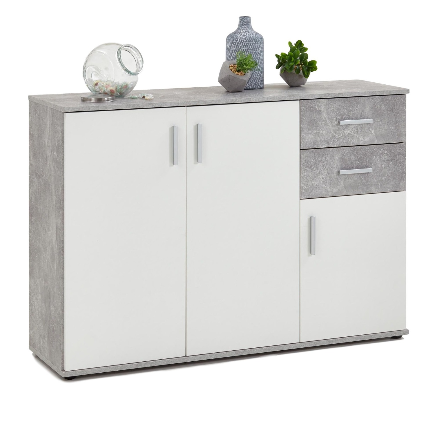 Dressoir Albi 120 cm breed - Grijs beton met wit