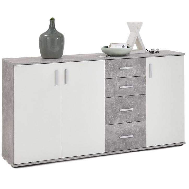 Dressoir Albi 160 cm breed in grijs beton met wit