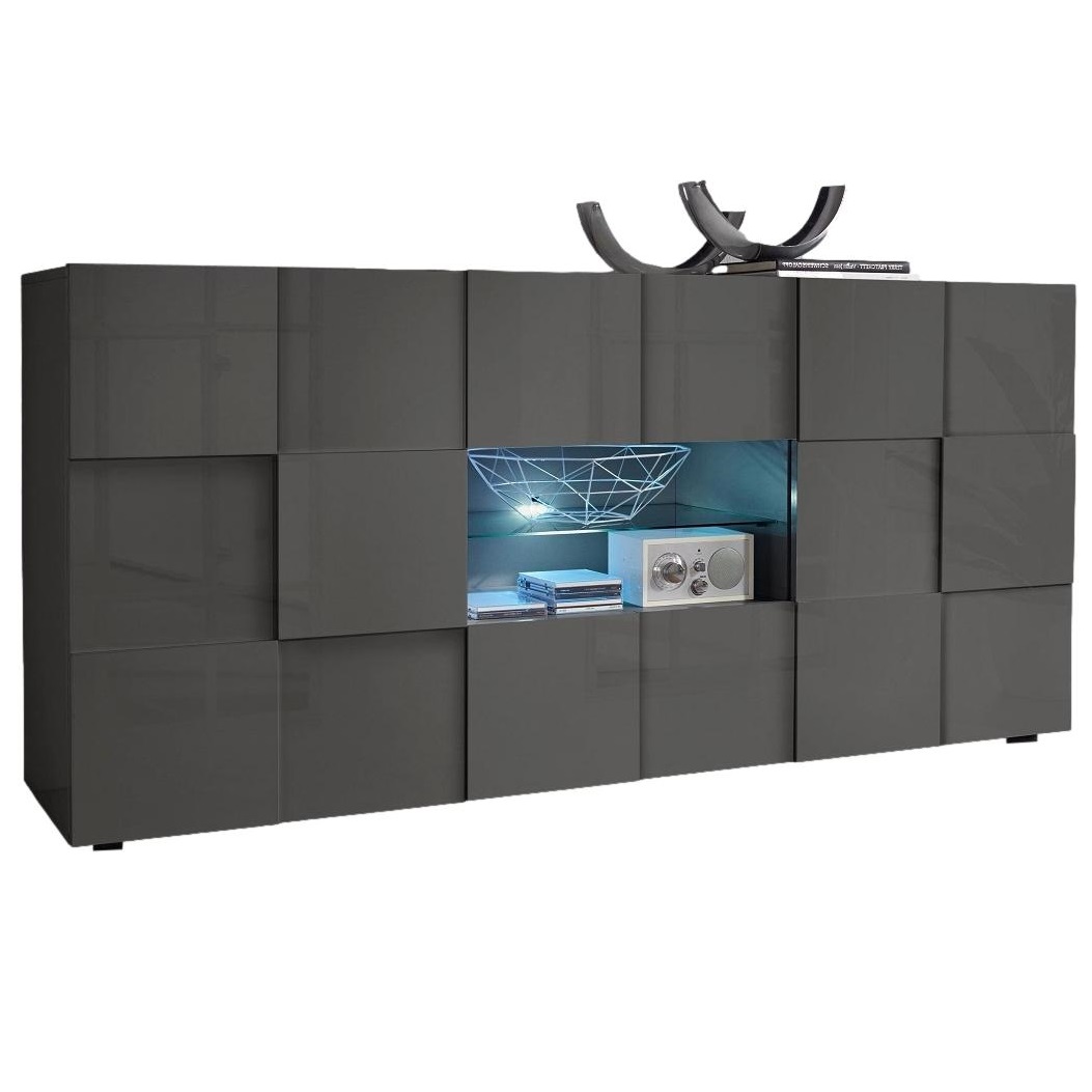 Dressoir Dama 181 cm breed hoogglans grijs