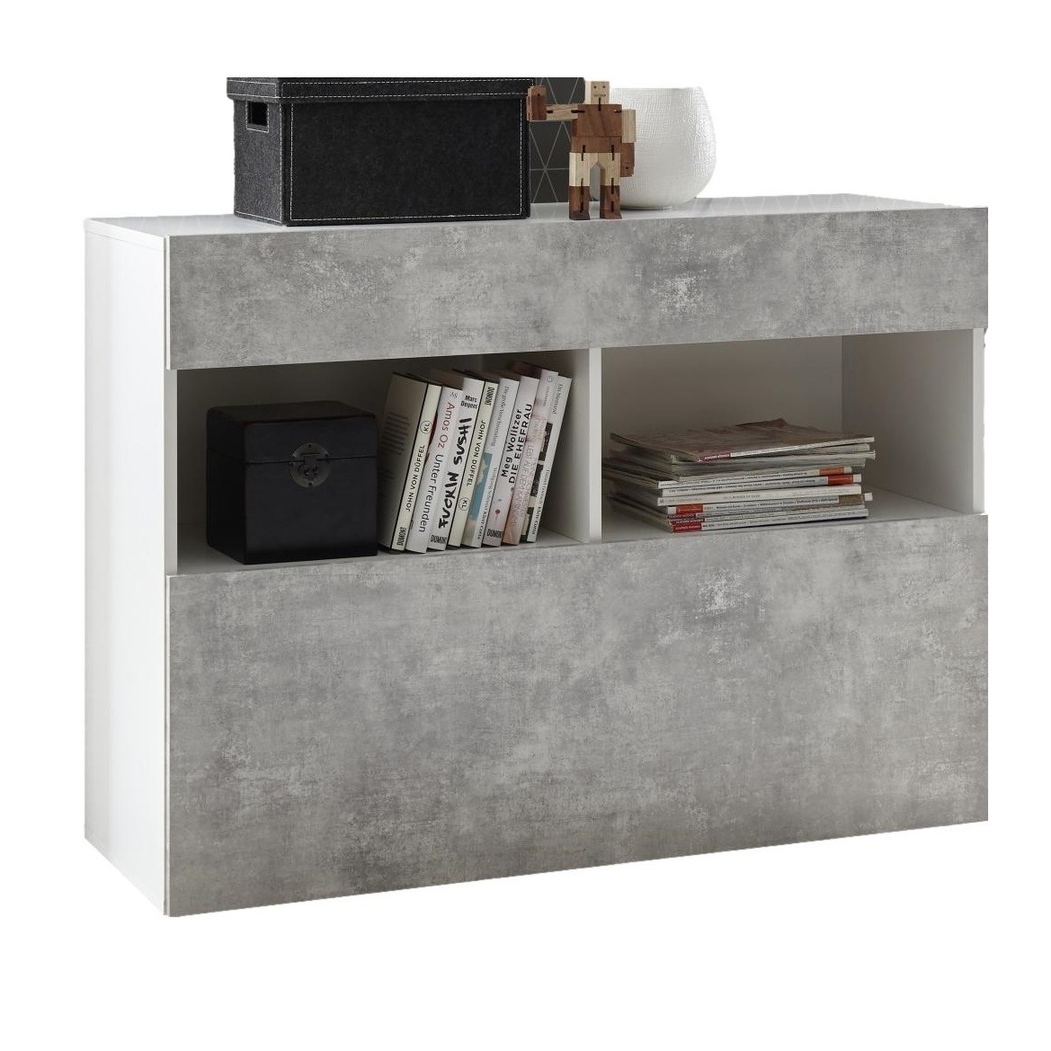 Dressoir Markis 111 cm breed in wit met grijs beton