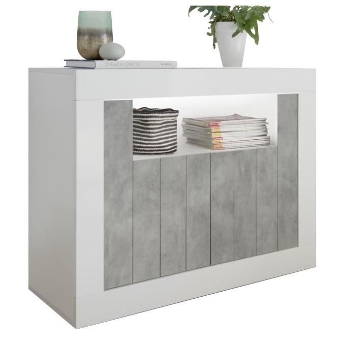 Dressoir Urbino 110 cm breed in hoogglans wit met grijs beton