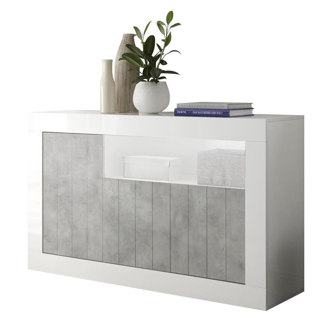 Dressoir Urbino 138 cm breed in hoogglans wit met grijs beton