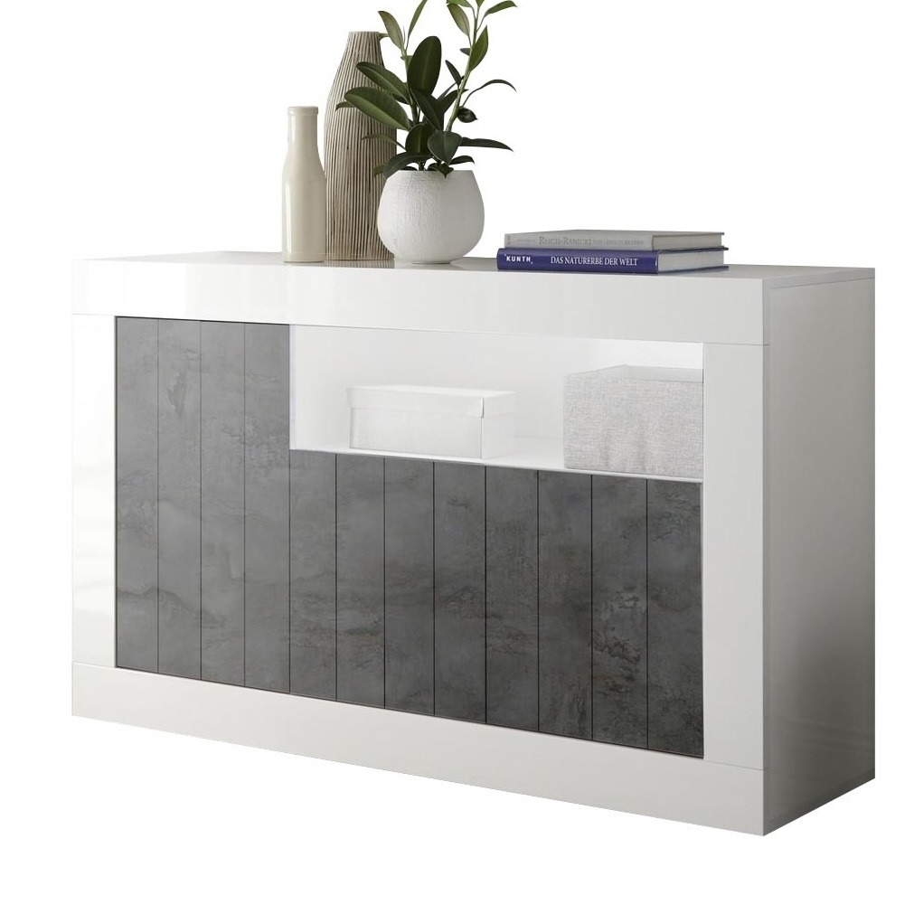 Dressoir Urbino 138 cm breed in hoogglans wit met oxid