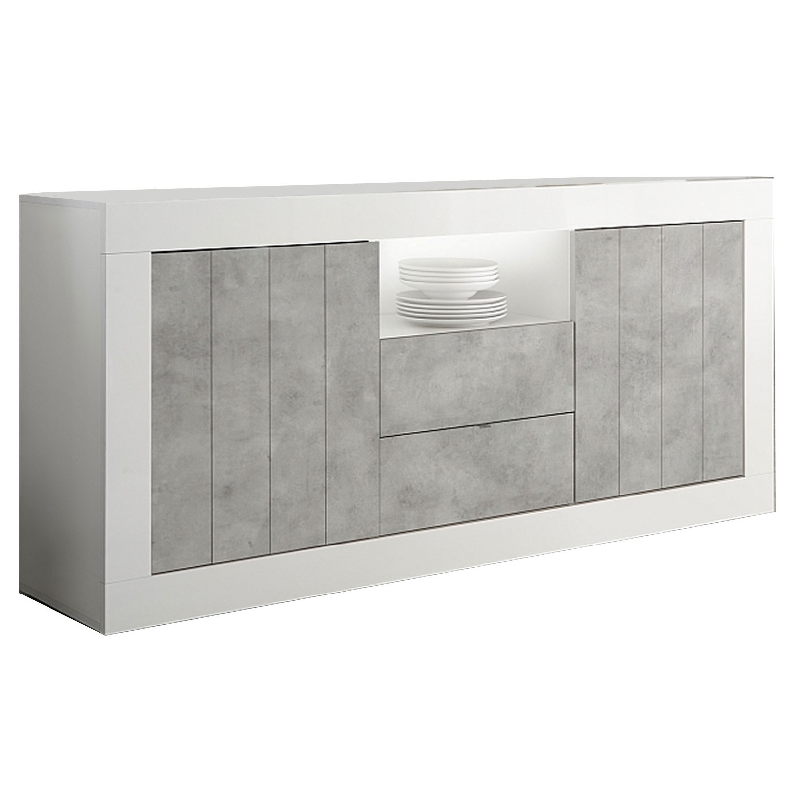 Dressoir Urbino 184 cm breed in hoogglans wit met grijs beton