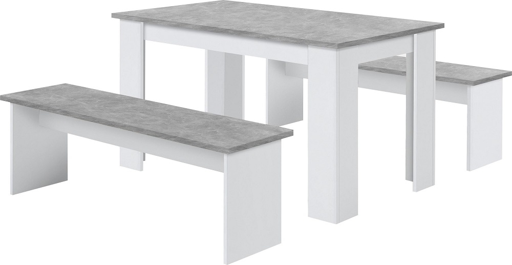 Eettafel set Dornum 138 cm breed in grijs beton met 2 banken