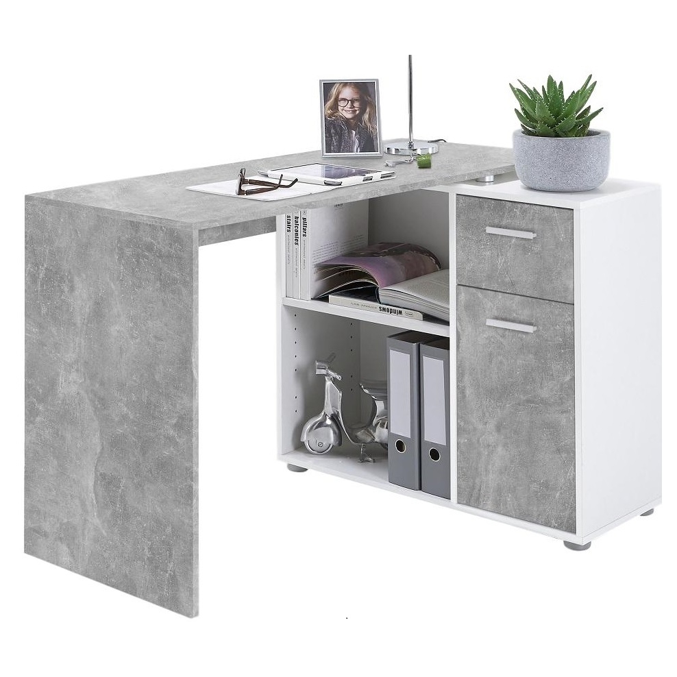 Hoekbureau Albert 117 cm breed in grijs beton met wit
