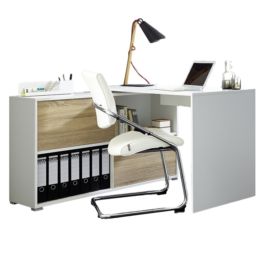 Hoekbureau Slide 120 cm breed in wit met eiken