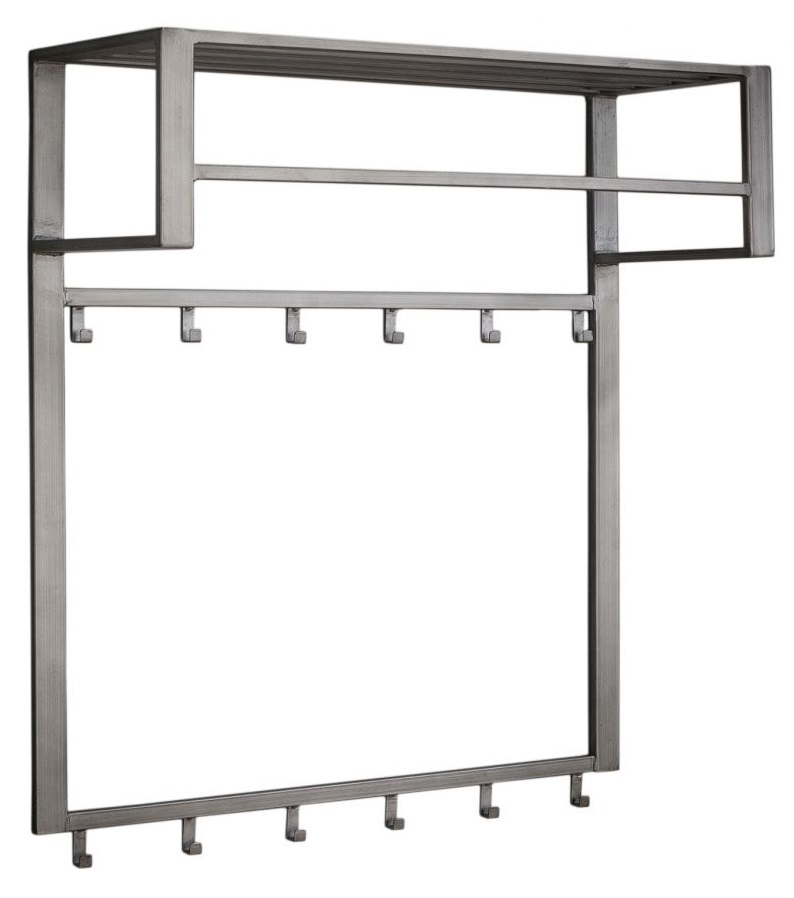 Kapstok Industrial van 80 cm breed met 12 haken - Zilver
