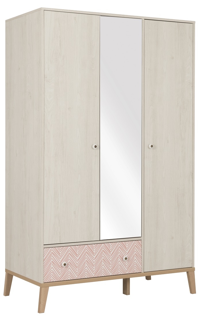 Kledingkast Alika 126 cm breed in wit kastanjehout