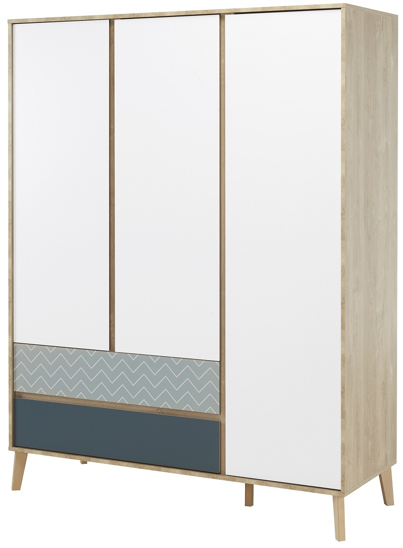 Kledingkast Larvik 153 cm breed in wit met eiken