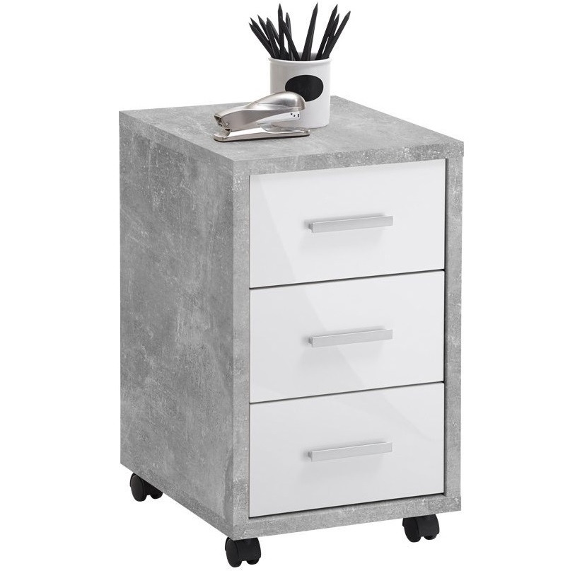 Ladeblok Gody 60 cm hoog - Grijs beton met hoogglans wit