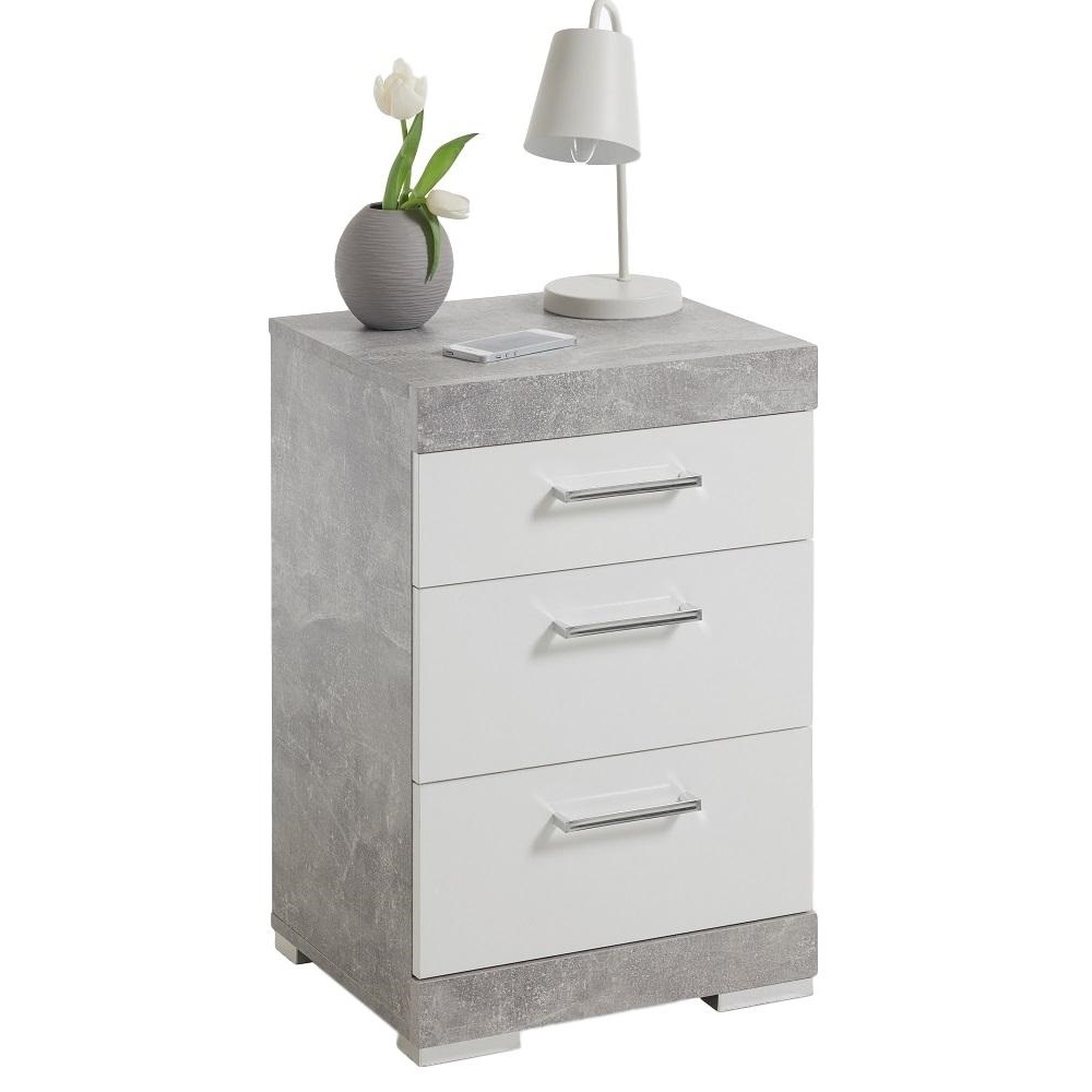 Nachtkastje Bristol 64 cm hoog in grijs beton met wit