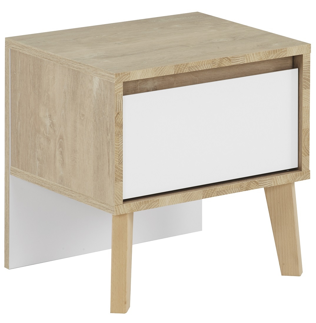 Nachtkastje Larvik 41 cm hoog in eiken met wit