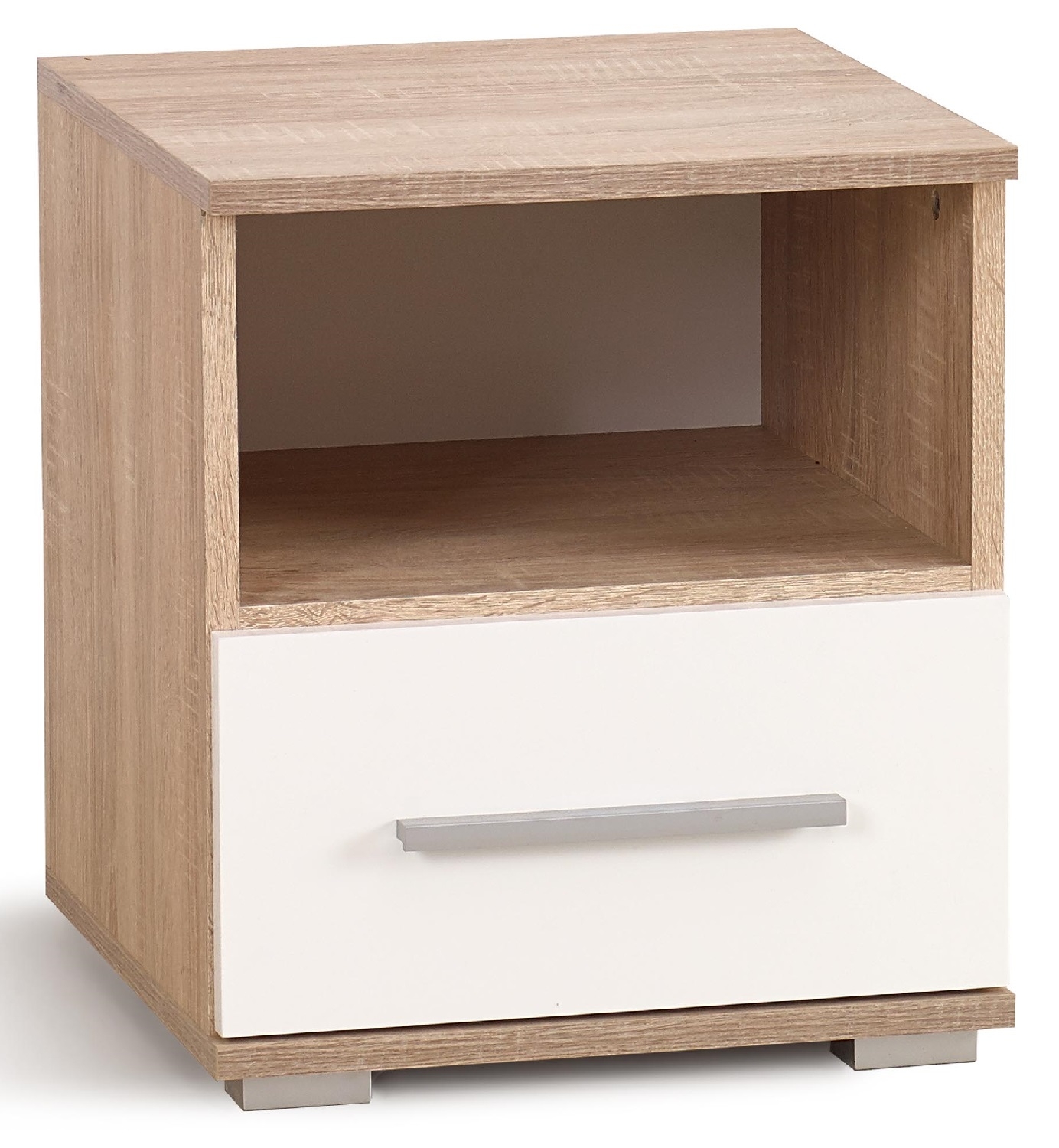 Nachtkastje Lima 44 cm hoog in sonoma eiken met hoogglans wit
