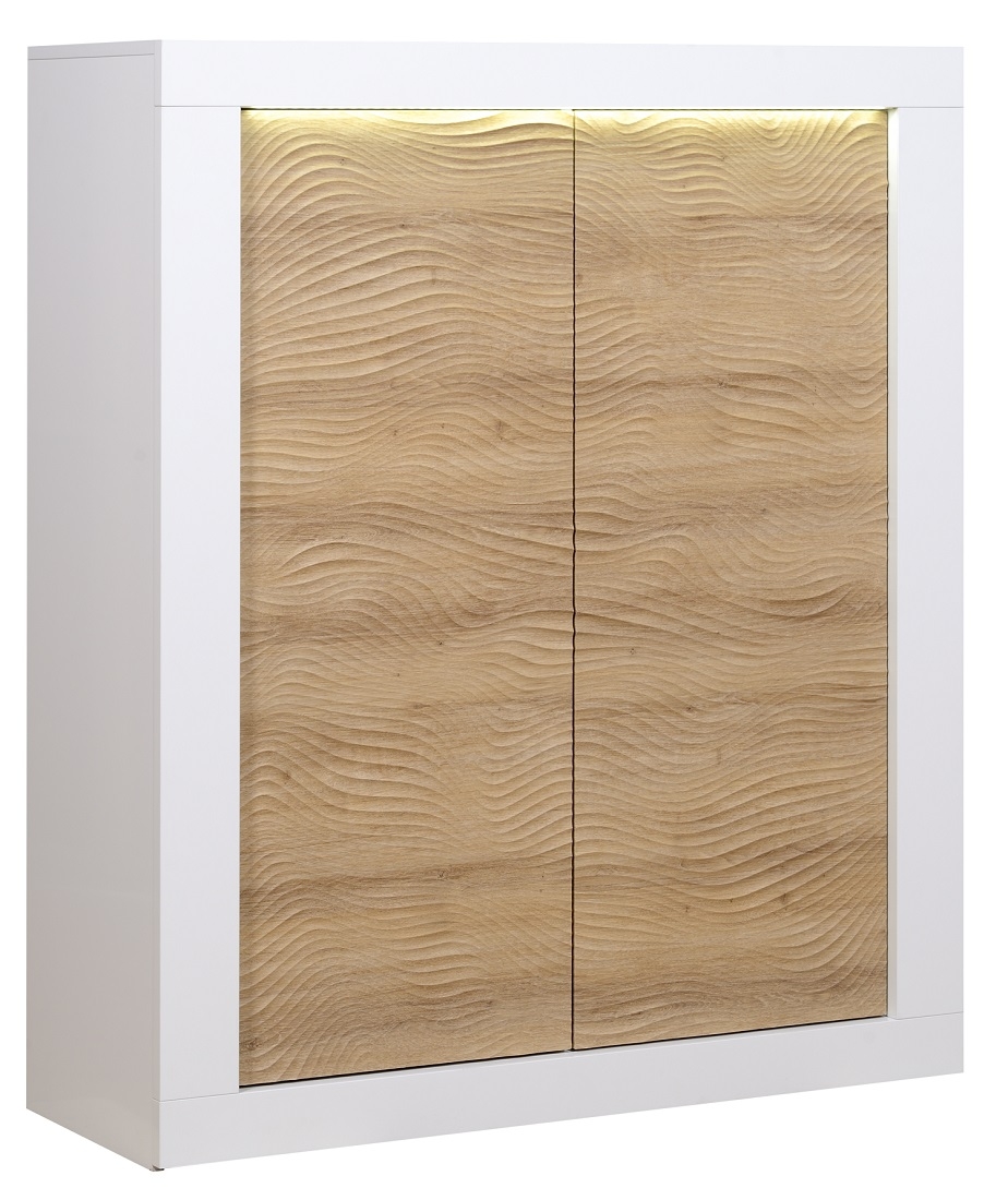 Opbergkast Karma 145 cm hoog - Hoogglans wit met Eiken